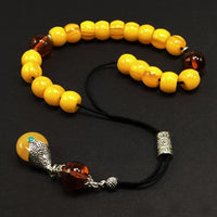 Greek KOMBOLOI Series Worry Beads Begleri Pony Anxiety Beads Rosary Relaxation Stress Relief  (Dark Yellow & Rust Resin Drum -13X9 mm- 19 Big Beads)