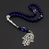 Evil Eye Collection Bracelet -Necklace - Keychain - Worry Beads - Prayer Beads -Komboloi - Begleri - Shawl - Hamsa (Lapis Lazuli Natural Stone & Evil Eye Hamsa Tassel -8 mm 33 Beads-)