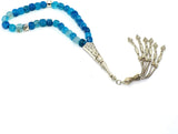 SQUARE COLLECTION Blue Agate Stone Worry Beads - Prayer Beads - Tesbih -Tasbih (8 mm-33 Beads)