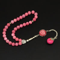 ALBATROSART -Elegance Collection- Prayer Beads-Tesbih-Tasbih-Tasbeeh-Misbaha-Masbaha-Subha-Sebha-Sibha-Rosary (Natural Rhodonite Stone and Teardrop Tassel Tesbih -8 mm, 33 Beads-)