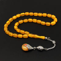 -FIRE Amber Collection- Prayer Beads-Worry Beads-Tesbih-Tasbih-Misbaha-Masbaha-Rosary (Light Yellow Wavy Transparent -12x8 mm-33- Bakelite Beads)