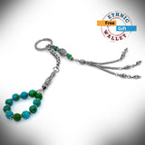 Chrysocolla Worry Beads & Keychain Together-Stress Worry Beads-Tesbih-Key Chain - FREE GIFT POUCH