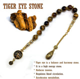 -Zaza Collection- Zaza Stress Worry Beads Prayer Beads Tesbih Tasbih Tasbeeh Misbaha Masbaha Subha Rosary (Tiger Eye Natural Stone (12 mm) Beads and Allah Pattern)