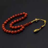 ALBATROSART -Luxury Collection- Prayer Beads-Worry Beads-Tesbih-Tasbih-Tasbeeh-Misbaha-Masbaha-Subha-Sebha-Sibha-Rosary (Red Agate - Gold Drop (10 mm 33 Beads)