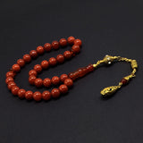 ALBATROSART -Luxury Collection- Prayer Beads-Worry Beads-Tesbih-Tasbih-Tasbeeh-Misbaha-Masbaha-Subha-Sebha-Sibha-Rosary (Red Agate - Gold Drop (10 mm 33 Beads)