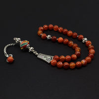 ALBATROSART - Fantastic Eagle Claw Series Worry Beads (8mm -33 Beads) - Prayer Beads Tesbih-Tasbih-Tasbeeh-Misbaha-Subha-Sebha-Sibha-Rosary  (Natural Striped Red Agate Beads)