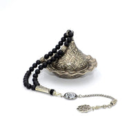 SPECIAL -ALLAH TASSEL- COLLECTION Black Agate Stone Prayer Beads-Tesbih-Tasbih (8 mm-33 beads)