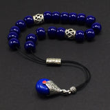 ALBATROSART Design - Greek KOMBOLOI Series Worry Beads Begleri Pony Anxiety Beads Rosary Relaxation Stress Relief (Navy Blue Resin Drum -13X9 mm- 19 Big Beads)