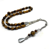 ALBATROSART Design -Tiger Eye Stone Series Worry Beads - Prayer Beads (8 mm-33 Beads) Tesbih-Tasbih-Tasbeeh-Misbaha-Masbaha-Subha-Sebha-Sibha-Rosary (-Oval Cut Drop Model 6x9 mm-)