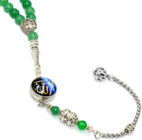 SPECIAL ALLAH-MOHAMMED TASSELS SERIES (Green Aventurine Stone -2) Prayer Beads (8 mm-33 beads)