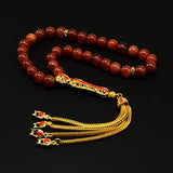 ALBATROSART -Elegance Collection- Prayer Beads-Tesbih-Tasbih-Tasbeeh-Misbaha-Masbaha-Subha-Sebha-Sibha-Rosary (Red Agate with Zirconia Stone Gold Plated Tassel -8 mm 33 Beads-)