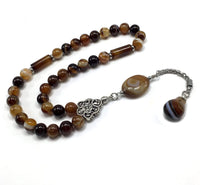 ALBATROSART -Elegance Collection- Prayer Beads-Tesbih-Tasbih-Tasbeeh-Misbaha-Masbaha-Subha-Sebha-Sibha-Rosary (Brown Banded Agate Natural Stone -8mm 33 Beads-)