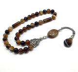 Banded Brown Agate Prayer Beads-Tesbih-Tasbih-Tasbeeh-Misbaha-Masbaha-Subha-Sebha-Rosary-Worry Beads  (8 mm-33 Beads)