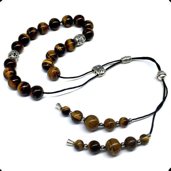 ALBATROSART Design - Greek KOMBOLOI Series- Worry Beads Begleri Pony Anxiety Beads Rosary Relaxation Stress Relief  (Tiger Eye Natural Stone Beads - 10 mm, 19 Beads-)