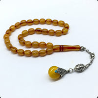 -FIRE Amber Collection- Prayer Beads-Worry Beads-Tesbih-Tasbih-Misbaha-Masbaha-Rosary (Honey-Colored Wavy Transparent -10x9 mm-33- Bakelite Beads)