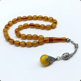 -FIRE Amber Collection- Prayer Beads-Worry Beads-Tesbih-Tasbih-Misbaha-Masbaha-Rosary (Honey-Colored Wavy Transparent -10x9 mm-33- Bakelite Beads)