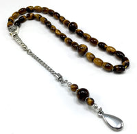 ALBATROSART Design -Tiger Eye Stone Series Worry Beads - Prayer Beads (8 mm-33 Beads) Tesbih-Tasbih-Tasbeeh-Misbaha-Masbaha-Subha-Sebha-Sibha-Rosary (-Oval Cut Drop Model 6x9 mm-)