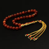 ALBATROSART -Elegance Collection- Prayer Beads-Tesbih-Tasbih-Tasbeeh-Misbaha-Masbaha-Subha-Sebha-Sibha-Rosary (Red Agate with Zirconia Stone Gold Plated Tassel -8 mm 33 Beads-)