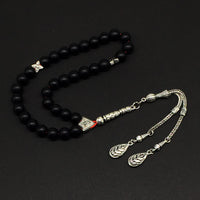 ALBATROSART - Simple Designed Natural Stone Worry Beads- Prayer Beads Tesbih-Tasbih-Tasbeeh-Misbaha-Subha-Sebha-Sibha-Rosary (Black Glass -8 mm 33- Beads)