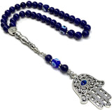 Handmade Special Evil Eye Beaded Collection Worry Beads - Prayer Beads Tesbih-Tasbih-Tasbeeh-Misbaha-Masbaha-Subha-Rosary (Lapis Lazuli -8 mm 33 Beads- Natural Stone & Evil Eye Hamsa Tassel)