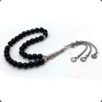 ALBATROSART -Gentle Men Collection- Prayer Beads-Worry Beads-Tesbih-Tasbih-Tasbeeh-Misbaha-Masbaha-Subha-Sebha-Rosary  (Shiny Black Glass Beads -8 mm 33 Beads-)