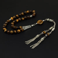 ALBATROSART Design -Tiger Eye Stone Series Worry Beads - Prayer Beads (8 mm-33 Beads) Tesbih-Tasbih-Tasbeeh-Misbaha-Masbaha-Subha-Sebha-Sibha-Rosary (Elegant Tiger Eye Natural Stone -8 mm 33 Beads-)