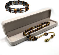 ALBATROSART Design -Tiger Eye Stone Series Worry Beads - Prayer Beads (8 mm-33 Beads) Tesbih-Tasbih-Tasbeeh-Misbaha-Masbaha-Subha-Sebha-Sibha-Rosary (Orient Gold Tassel and Tiger Eye Bracelet)