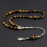 ALBATROSART -Elegance Collection- Prayer Beads-Tesbih-Tasbih-Tasbeeh-Misbaha-Masbaha-Subha-Sebha-Sibha-Rosary (Tiger Eye Natural Stone -6x9 mm 33 Beads- & Drop Tassel)