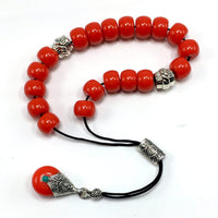 Greek KOMBOLOI Series Worry Beads Begleri Pony Anxiety Beads Rosary Relaxation Stress Relief  (Candy Apple Red Resin Drum -13X9 mm- 19 Big Beads)