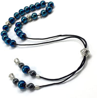 Greek KOMBOLOI Series Worry Beads Begleri Pony Anxiety Beads Rosary Relaxation Stress Relief (Blue Hematite Shiny Beads - 8 mm, 21 Beads Shiny)