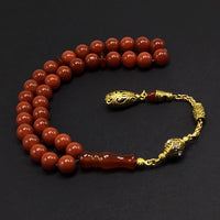 ALBATROSART -Luxury Collection- Prayer Beads-Worry Beads-Tesbih-Tasbih-Tasbeeh-Misbaha-Masbaha-Subha-Sebha-Sibha-Rosary (Red Agate - Gold Drop (10 mm 33 Beads)