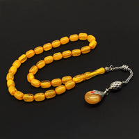 -FIRE Amber Collection- Prayer Beads-Worry Beads-Tesbih-Tasbih-Misbaha-Masbaha-Rosary (Light Yellow Wavy Transparent -12x8 mm-33- Bakelite Beads)