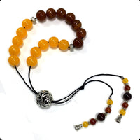 Greek KOMBOLOI Series Worry Beads Begleri Pony Anxiety Beads Rosary Relaxation Stress Relief (Yellow-Brown Imitation Resin - 12 mm, 17 Beads)