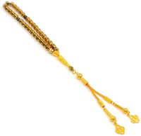 ALBATROSART Design -Black Hematit Beaded Collection -1 Worry Beads - Prayer Beads - Tesbih-Tasbih-Tasbeeh-Misbaha-Masbaha-Subha-Sebha-Sibha-Rosary (Hexagon Yellow & Gold P.Tassel)