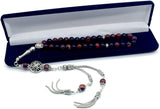 ALBATROSART Design - New Long & Stylist Tassels Worry Beads - Prayer Beads (8 mm-33 Beads) Tesbih-Tasbih-Tasbeeh-Misbaha-Subha-Sebha-Sibha-Rosary (Miracle Agate Stone - Twin Tassel)