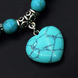 BRACELETS WITH HEART PENDANT SERIES- All Natural Stones (Turquoise Stone) (Free Ethnic Wallet)