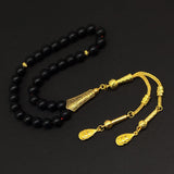 Black Agate Stone Prayer Beads and Bracelet -Worry Beads-Tesbih-Tasbih-Tasbeeh-Misbaha-Masbaha-Subha-Sebha-Rosary (Black Agate Stone / Gold Tassel)