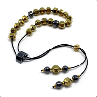 Greek KOMBOLOI Series Worry Beads Begleri Pony Anxiety Beads Rosary Relaxation Stress Relief (Gold Hematite Hexagon Beads - 9 mm, 19 Beads Shiny)