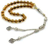 Hexagon Yellow Hematite Beads and Silver Plated Tassel Rosary (33 Beads) Tesbih-Tasbih-Tasbeeh-Misbaha-Masbaha-Subha-Sebha-Sibha-Worry Beads