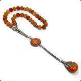 ALBATROSART -Elegance Collection- Prayer Beads-Tesbih-Tasbih-Tasbeeh-Misbaha-Masbaha-Subha-Sebha-Sibha-Rosary (Natural Orange Aventurine Stone and Teardrop Tassel Tesbih -8 mm, 33 Beads-)