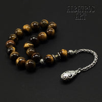 Relaxing Stress Relief Big Beads Prayer Beads, Worry Beads, EFE Tesbih, Maskot Tesbih, Tasbih, Rosary (Tiger Eye Natural Stone - 12 mm- 17 Beads)