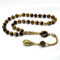 ALBATROSART Design -Tiger Eye Stone Series Worry Beads - Prayer Beads (8 mm-33 Beads) Tesbih-Tasbih-Tasbeeh-Misbaha-Masbaha-Subha-Sebha-Sibha-Rosary (Tiger Eye Stone-Gold Tassel)