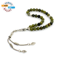 Green Jade Stone Prayer Beads (8 mm -33 beads) Tesbih - Tasbih - Tasbeeh - Misbaha-Subha-Worry Beads