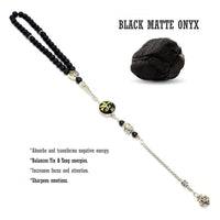 SPECIAL ALLAH-MOHAMMED TASSELS SERIES Black Matte Onyx Stone Prayer Beads Tesbih-Tasbih- (33 beads)