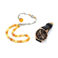 -FREE WATCH GIFT- Yellow Jade Prayer Beads-Tesbih-Tasbih-Tasbeeh-Misbaha-Masbaha (8 mm-33 beads)