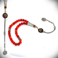 SPECIAL -ALLAH TASSEL- COLLECTION Red Agate Stone Prayer Beads-Tesbih-Tasbih-Tasbeeh (8 mm-33 beads)