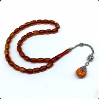 -FIRE Amber Collection- Prayer Beads-Worry Beads-Tesbih-Tasbih-Misbaha-Masbaha-Rosary (Dark Yellow Wavy Transparent -11x8 mm-33 Bakelite Beads)