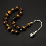 Relaxing Stress Relief Big Beads Prayer Beads, Worry Beads, EFE Tesbih, Maskot Tesbih, Tasbih, Rosary (Tiger Eye Natural Stone - 12 mm- 17 Beads)