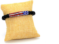 Black Matte Onyx Bracelet with American Flag Rhinestone Curved Tube Beads (Ethnic Wallet Gift)