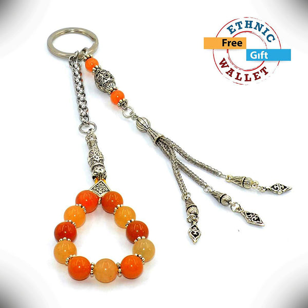 Yellow Jade Worry Beads & Keychain Together -Stress Worry Beads - Tesbih-Tasbih (ETHNIC WALLET GIFT)
